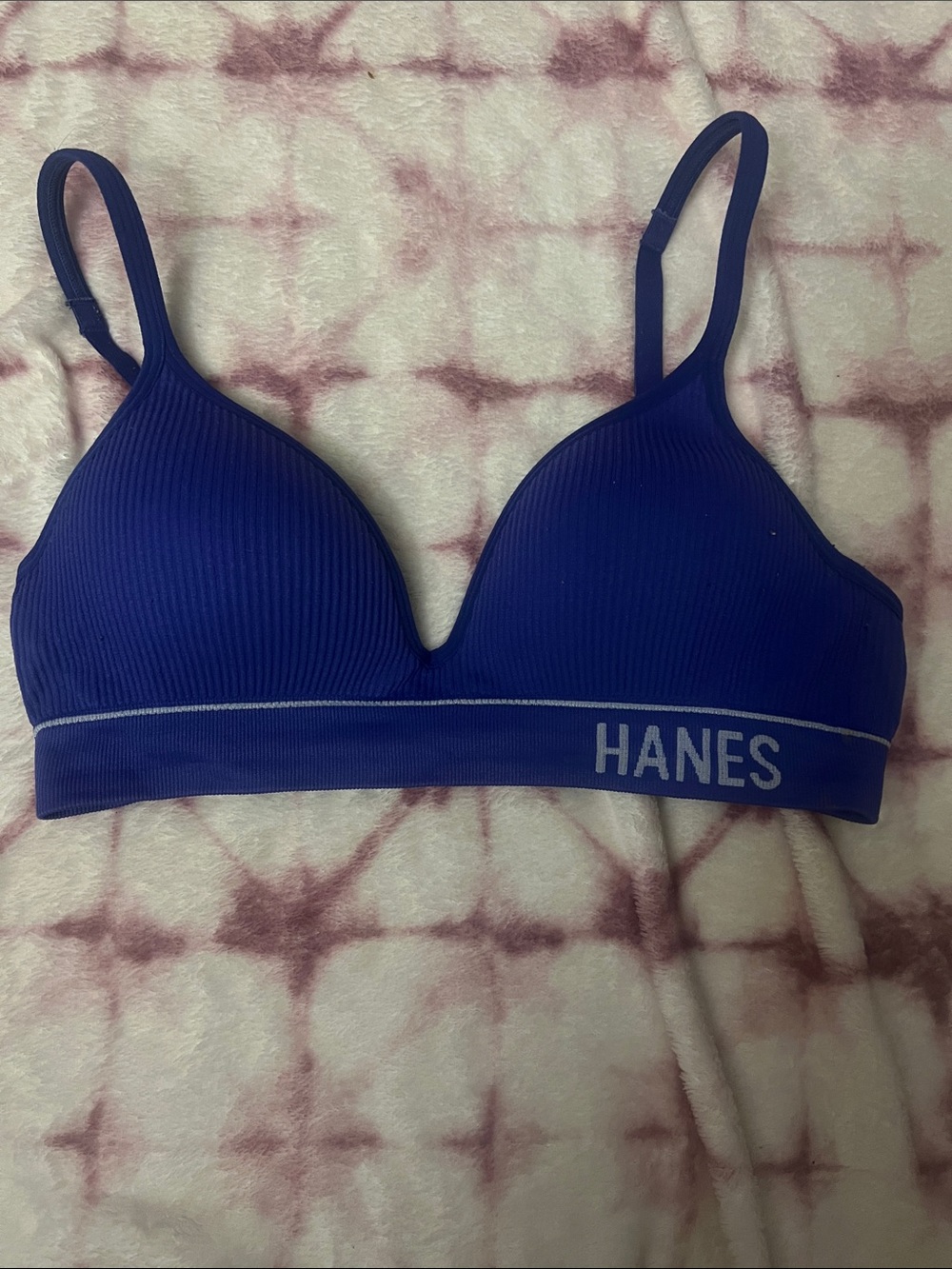 Hanes Wireless Ribbed Bra in Deep Blue